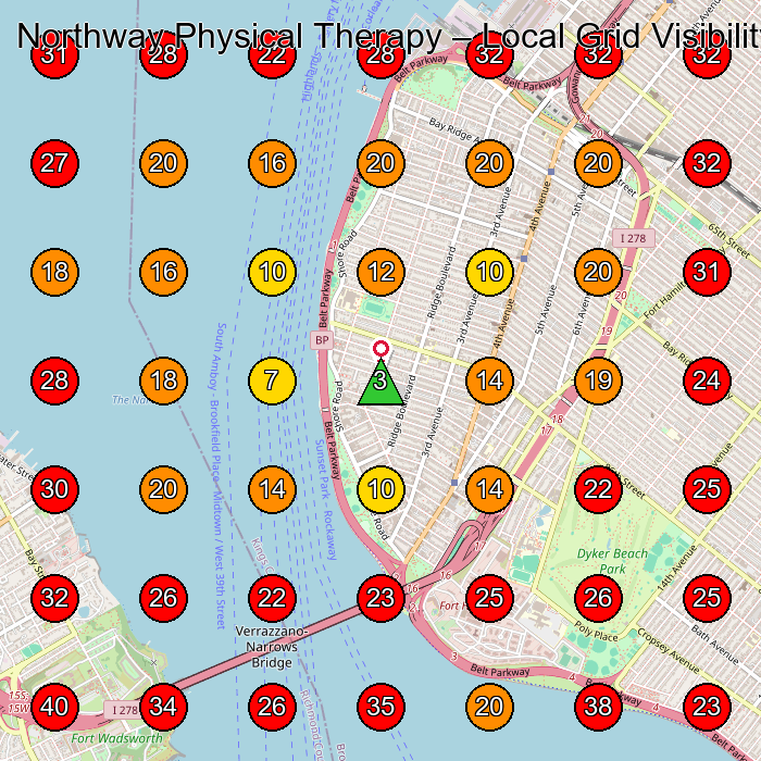 Northway Physical Therapy GeoGrid visibility map for Physical Therapy Clinic in Brooklyn